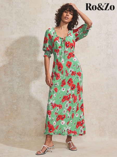 Ro&Zo Red Petite Poppy Print Tie Front Dress (W31572) | €158