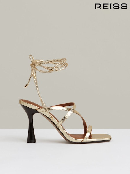 Reiss Gold Rebecca Leather Metallic Strappy Heeled Sandals (W31577) | €229