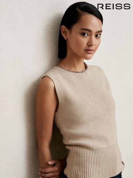 Reiss Neutral Nina Wool-Blend Necklace-Trim Knitted Vest (W31581) | €170