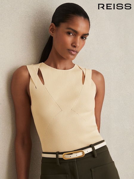Reiss Cream Rhylee Cut-Out Rib-Knit Vest (W31584) | €140
