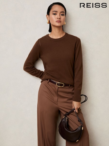 Reiss Toffee Brown Anya Wool-Blend Open-Stitch Jumper with Cashmere (W31589) | €140
