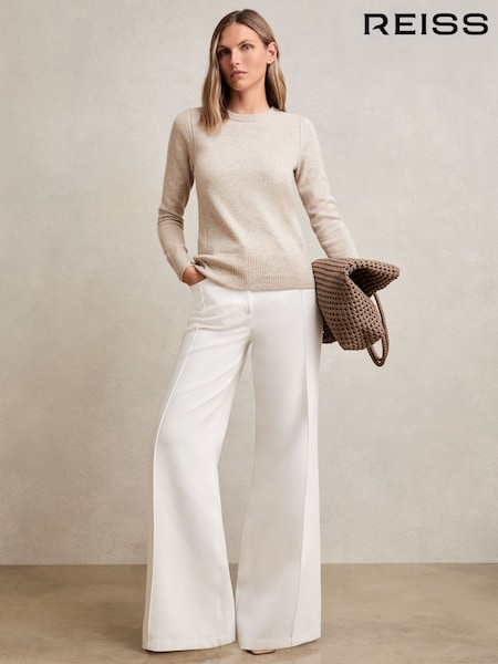 Reiss Oatmeal Neutral Anya Wool-Blend Open-Stitch Jumper with Cashmere (W31590) | €140