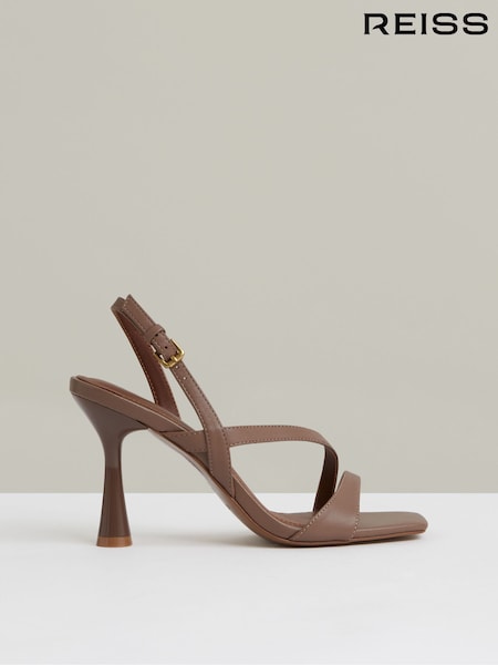Reiss Neutral Cindy Leather Cross-Strap Heeled Sandals (W31591) | €229