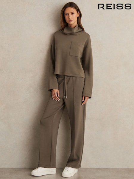 Reiss Khaki Green Jemma Modal Blend Interlock Wide Leg Joggers (W31595) | €170