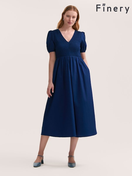 Finery Blue Jamilla Cotton Shirred Midi Dress (W31667) | 2,944 UAH