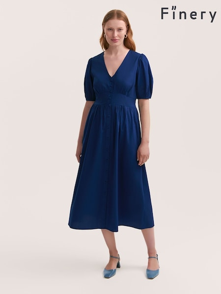 Finery Blue Addison Cotton Button Through Midi Dress (W31668) | €75