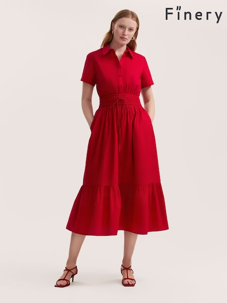 Finery Red Penny Cotton Midi Shirt Dress (W31678) | €62