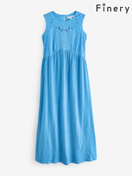 Finery Blue Liberte Embroidered Cotton Jersey Midi Dress (W31683) | €84