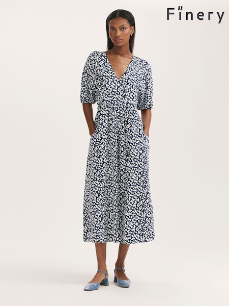 Finery Blue Katie Animal Print Cotton Blend Midi Dress (W31690) | €75