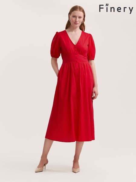 Finery Red Addison Cotton Button Through Midi Dress (W31695) | €62