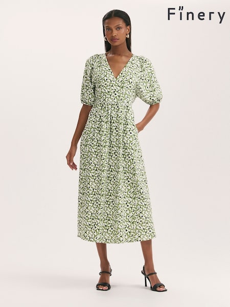 Finery Green Katie Animal Print Cotton Blend Midi Dress (W31698) | €75