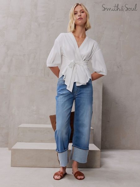 Smith & Soul White Cotton Blouse With Knot Tie (W31720) | 5,948 UAH