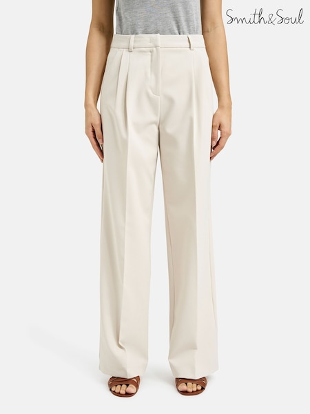 Smith & Soul Woven Straight Leg Trousers With Pleats (W31729) | 737 LEI