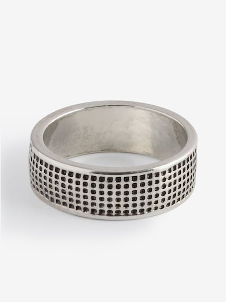 DCK Mens Silver Tone Checker Band Ring (W31731) | €18