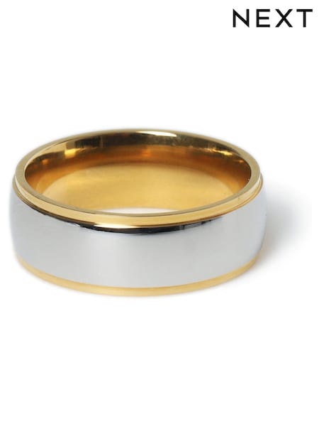 Silver Tone Stainless Steel Two Tone Band Ring (W31739) | €21