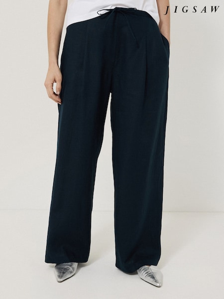 Jigsaw Blue 100% Linen Drawstring Trousers (W31787) | €126