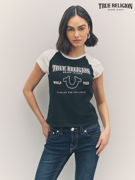True Religion Coal/Winter White Baby Raglan Short Sleeve T-Shirt (W31802) | €50