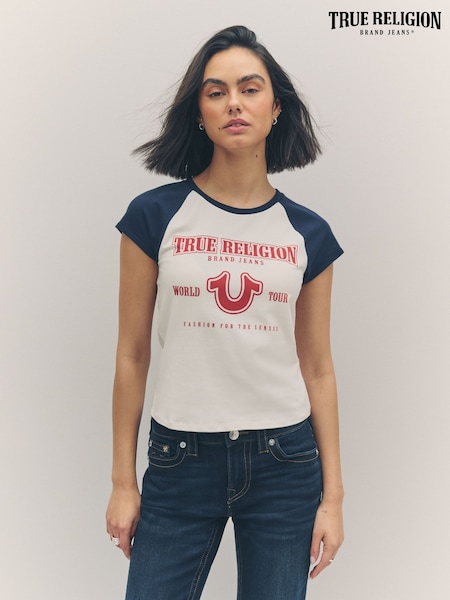 True Religion Winter White/Navy Baby Raglan Short Sleeve T-Shirt (W31805) | €50