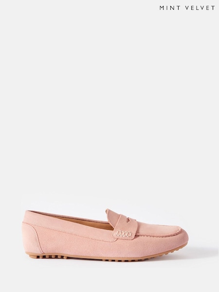 Mint Velvet Pink Bethan Suede Loafers (W31836) | ₪498