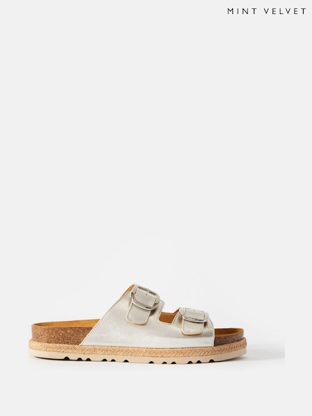 Mint Velvet Silver Hannah Two Strap Sliders (W31844) | €126