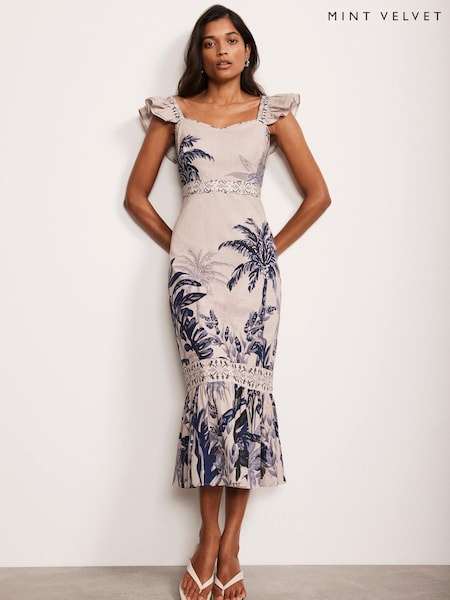 Mint Velvet Palm Print 100% Cotton Midi Dress (W31858) | 1,192 LEI