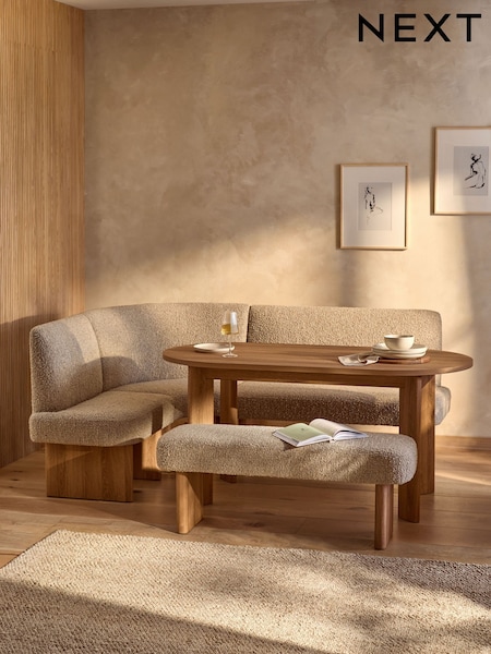 Tweedy Boucle Natural Mink Nomad Left Hand Corner Dining Table and Bench Set (W31874) | €2,325