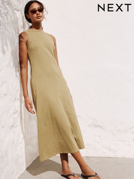 Khaki Green Maxi Jersey Dress (W31892) | €39