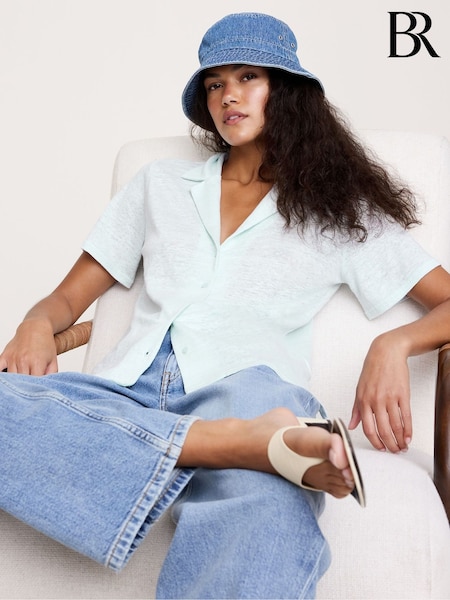 Banana Republic Blue Linen Resort Shirt (W31907) | LEI 484