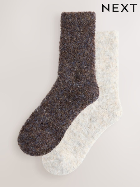 Chocolate Brown/Ecru Boucle Cosy Socks 2 Pack (W31908) | €14