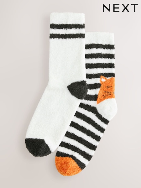 Črno-bela/oranžna s potiskom lisice - Cosy Socks 2 Pack (W31912) | € 10