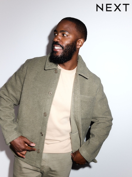 Khaki Green Wool Look Fleece Shacket (W31948) | R$ 400