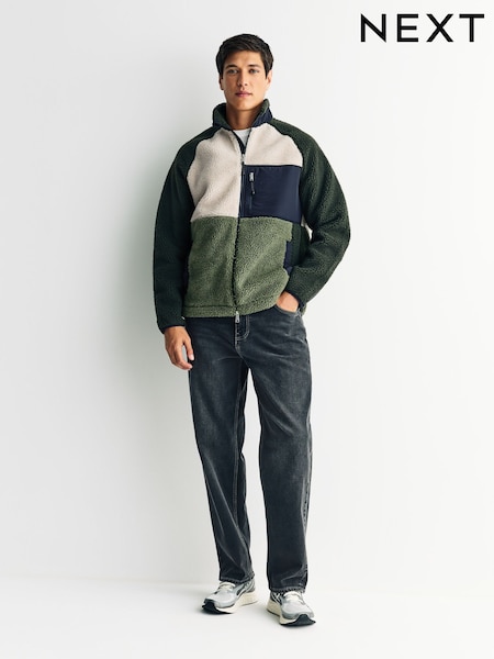 Khaki Green/Ecru Neutral - Colourblock Zip Through Funnel Fleece (W31951) | € 53