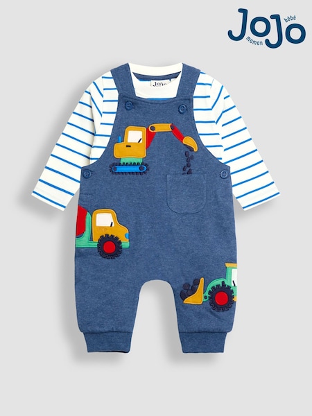 JoJo Maman Bébé Blue 2-Piece Appliqué Dungarees & Print Top Set (W31992) | AED163 - AED169