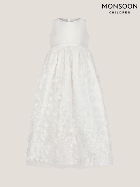 Monsoon White Baby Floral Appliqué Christening Dress (W32012) | €85