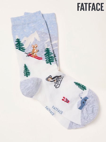 FatFace Grey Skiing Dogs Socks (W32027) | 37 QAR