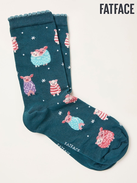 FatFace Teal Blue Pigs in Blankets Socks (W32028) | €11