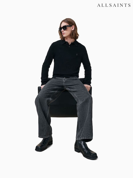 AllSaints Black Statten Polo Jumper (W32106) | R$ 1,075