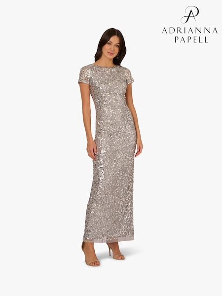 Adrianna Papell Silver Beaded Mesh Long Dress (W32125) | 20,968 UAH