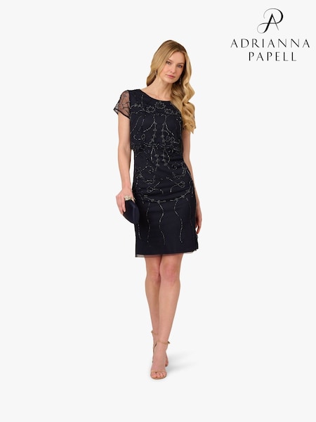 Adrianna Papell Blue Studio Bead Popover Sheath Dress (W32126) | 8,351 UAH