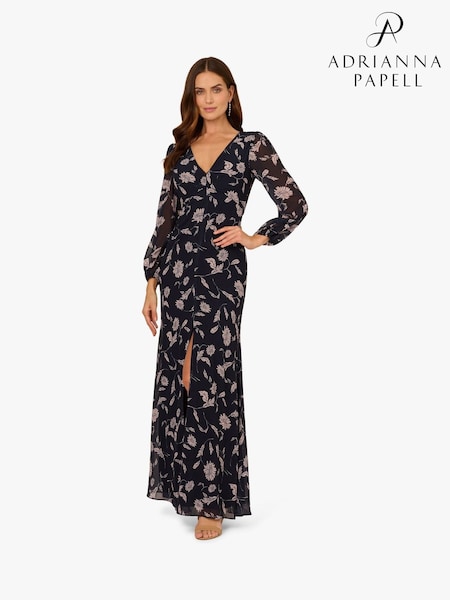 Adrianna Papell Blue Print Chiffon Long Dress (W32132) | 11,956 UAH