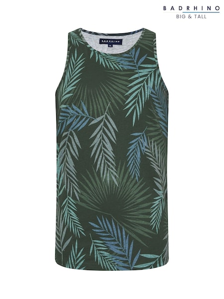 BadRhino Big & Tall Black Leaf Print 100% Cotton Vest (W32141) | ₪101