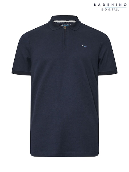 BadRhino Big & Tall Blue Waffle Texture Zip 100% Cotton Polo Shirt (W32144) | €37