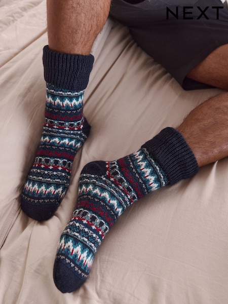 Blue/Red Borg Lined Fairisle Slipper Socks 1 Pack (W32170) | €21