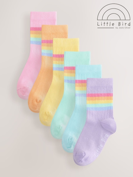 Little Bird by Jools Oliver Pastel Rainbow Striped Tube Socks 6 Pack (W32174) | €15 - €17