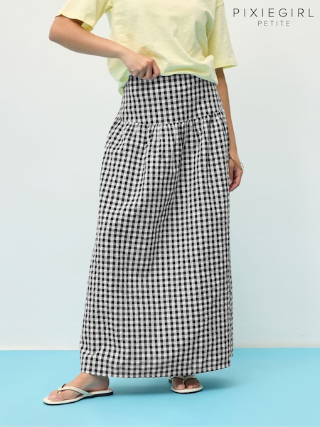 PixieGirl Petite Black Gingham Drop Waist Skirt (W32215) | €36