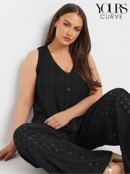 Yours Curve Black Co-Ord Broderie Waistcoat (W32220) | €32