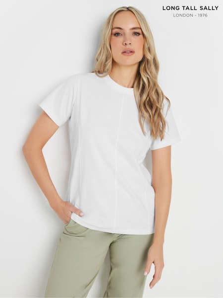 Valkoinen - Long Tall Sally Premium Stitch Panel 100T-paita (W32221) | €35