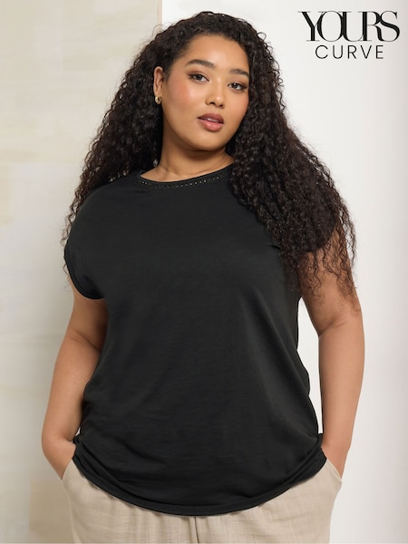 Yours Curve Black Pompom Insert Yolk 100% Cotton Top (W32222) | 1,202 UAH