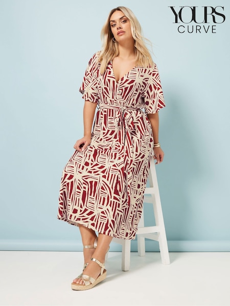 Yours Curve Red Abstract Wrap Dress (W32228) | €49