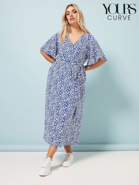 Yours Curve Aqua Blue Abstract Wrap Dress (W32229) | €49